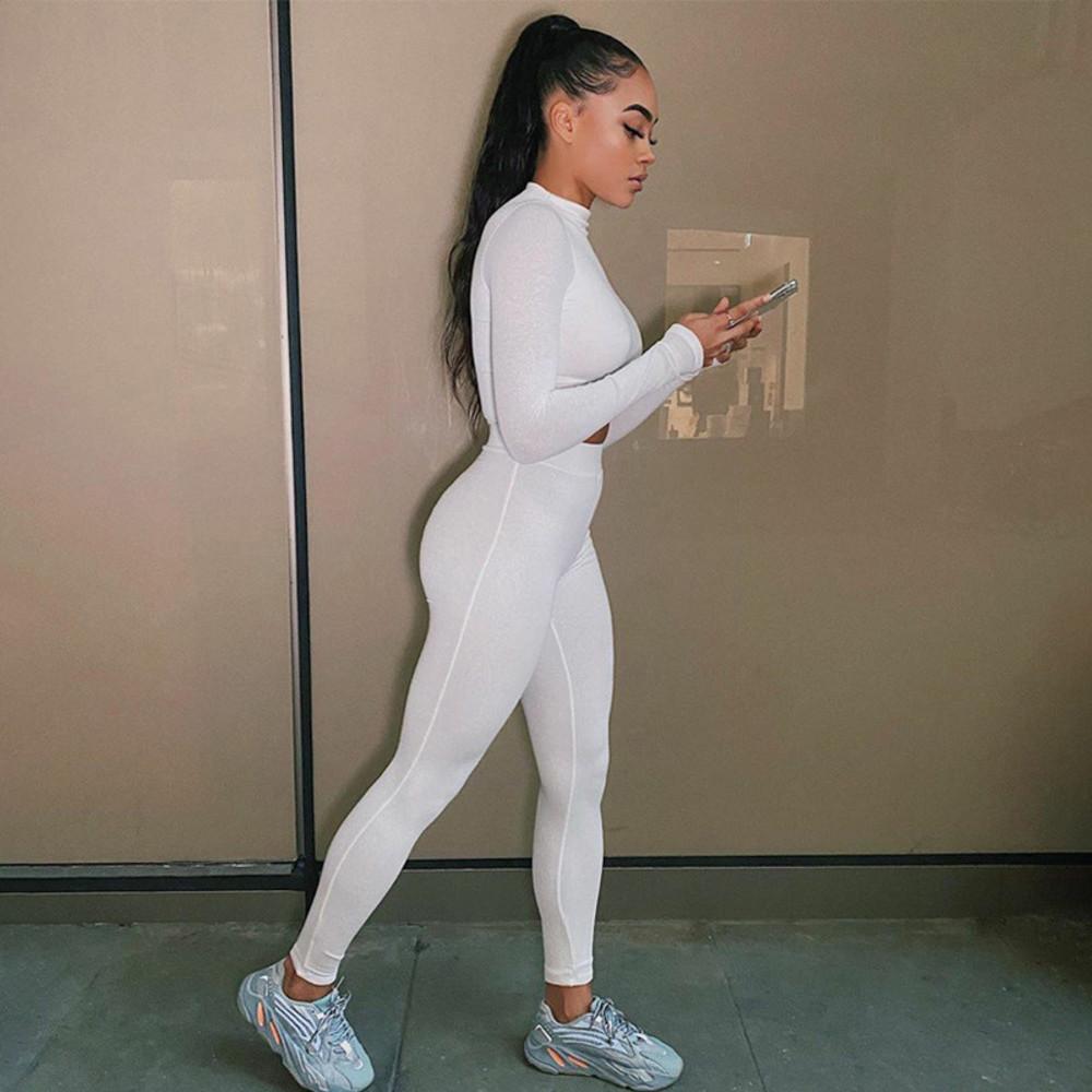 Active Casual Solid Sporty Wear Matching Sets Women Long Sleeve Autumn - AroundTheWineCooler
