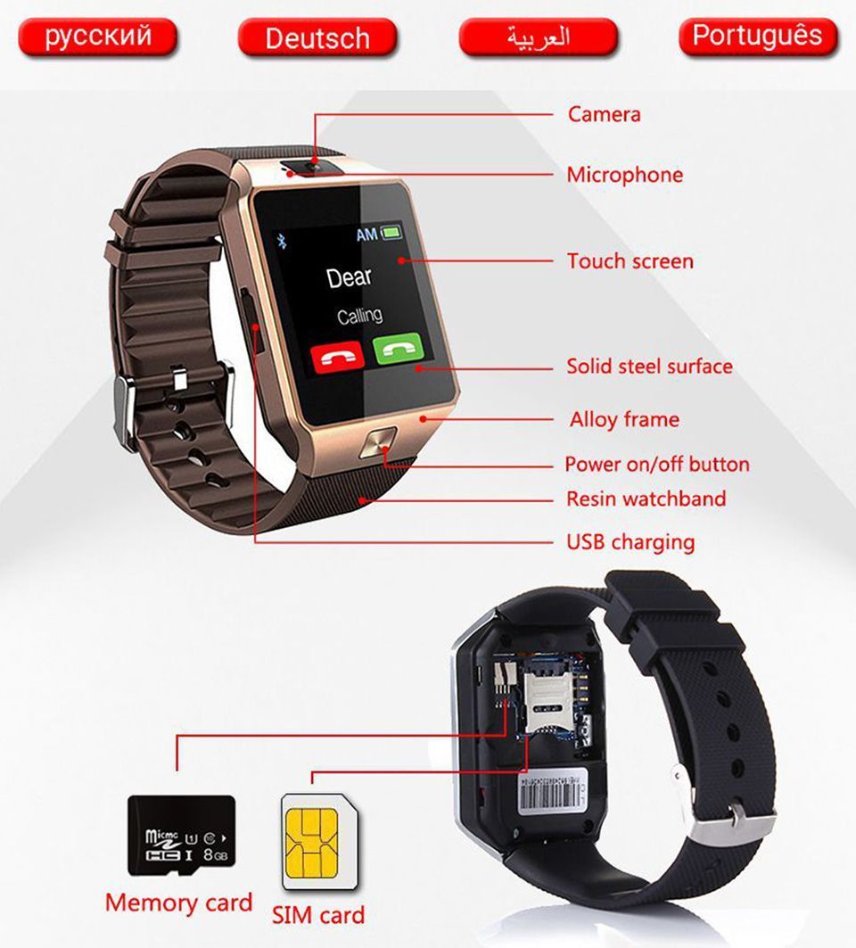 Bluetooth android smart watch with Camera Clock SIM TF Slot smartwatch - AroundTheWineCooler