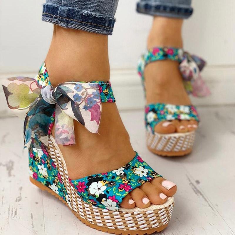 Womens Sandals Riband Lace Up Peep Toe Wedges Platform Elegant Ladies - AroundTheWineCooler