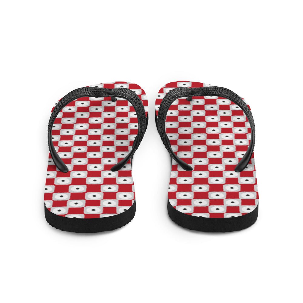 Red Chequered Pattern Flip - Flops - AroundTheWineCooler