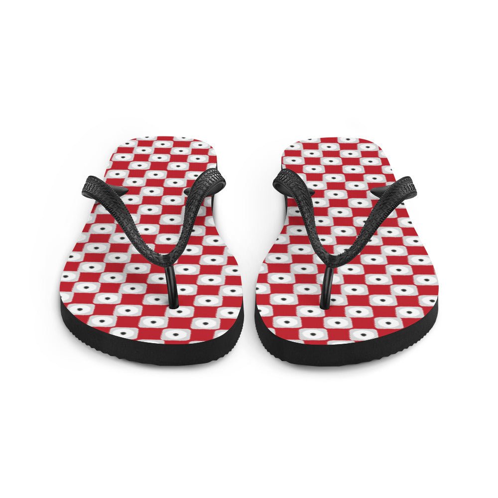 Red Chequered Pattern Flip - Flops - AroundTheWineCooler