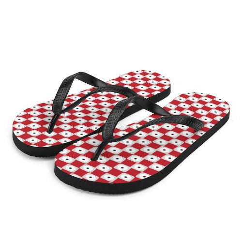 Red Chequered Pattern Flip - Flops - AroundTheWineCooler