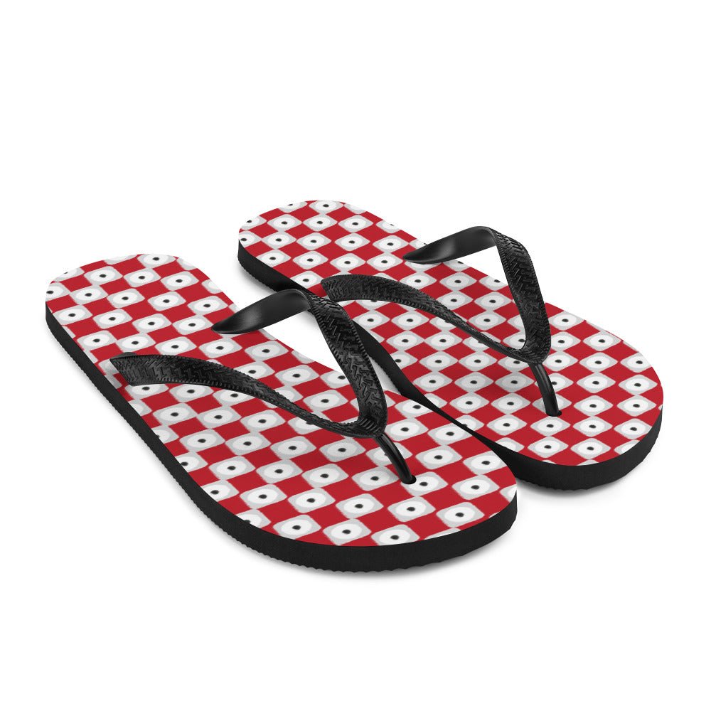 Red Chequered Pattern Flip - Flops - AroundTheWineCooler