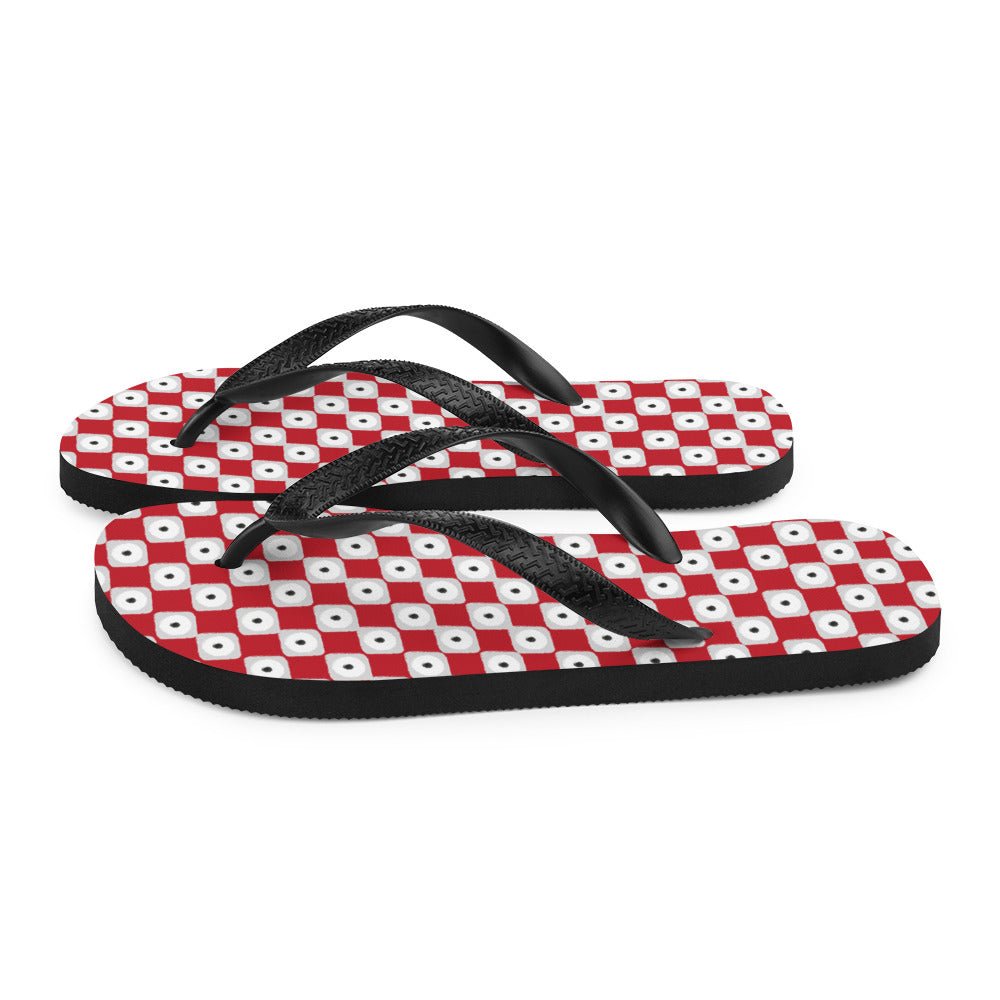 Red Chequered Pattern Flip - Flops - AroundTheWineCooler