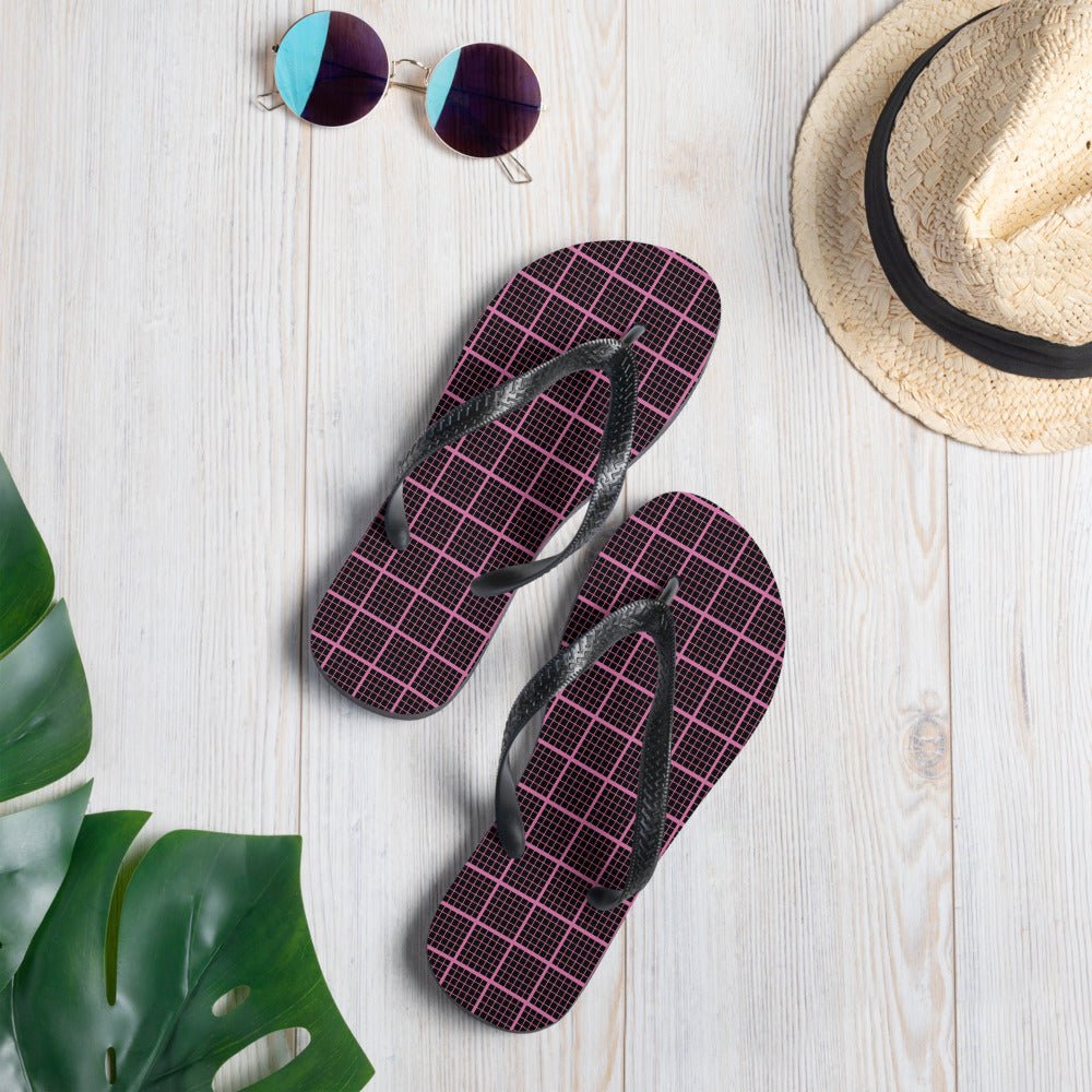 Black and Pink Check Chequered Flip - Flops - AroundTheWineCooler