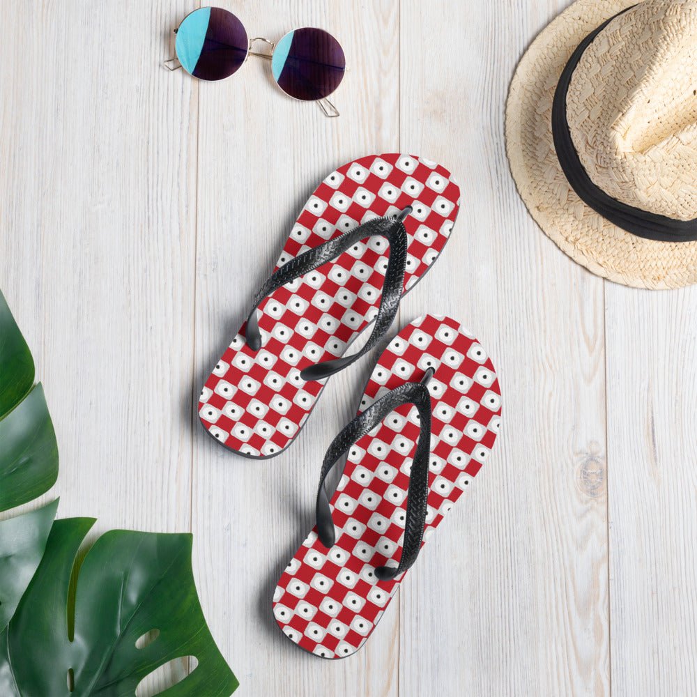 Red Chequered Pattern Flip - Flops - AroundTheWineCooler