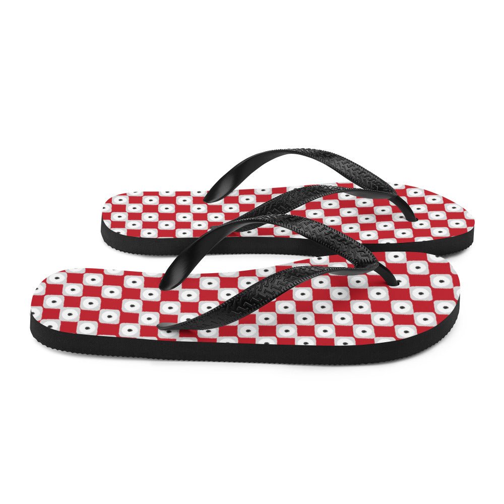 Red Chequered Pattern Flip - Flops - AroundTheWineCooler