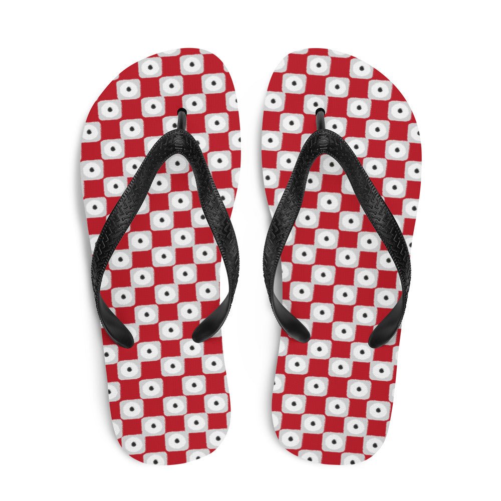 Red Chequered Pattern Flip - Flops - AroundTheWineCooler